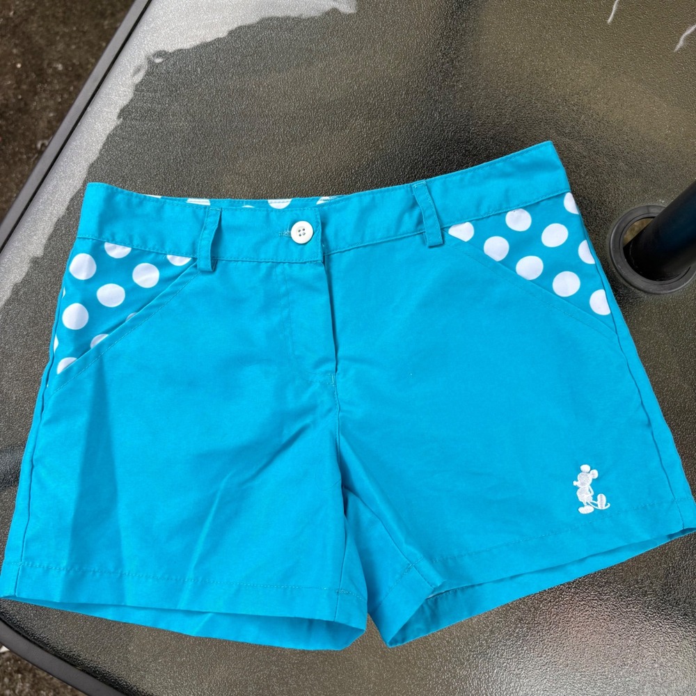 Disney Parks Kids Turquoise Polka Dot Mickey Mouse Embroidered Shorts Size 8
